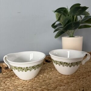 Vintage 60s 70s Corning Corelle Spring Blossom Green Mug Set Of 2